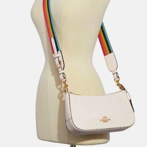 White Coach Jes Baguette bag with Rainbow Strap